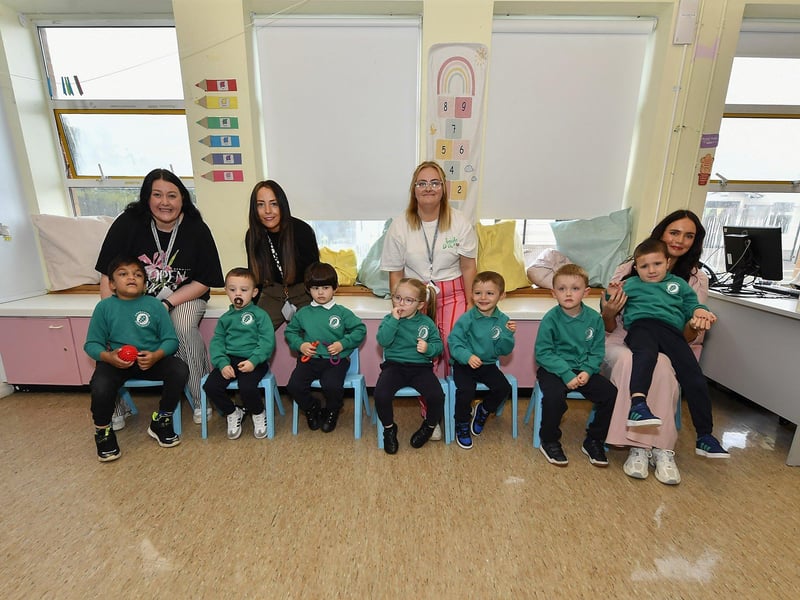Miss Alice Ashfield with her P1 class and classroom assistant at Ardnashee School.