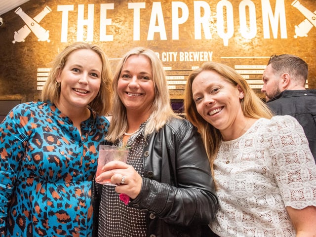 Ciara Hanley, Louise Gamble and Paula McCartney pictured at the opening of The Taproom at the Walled City Brewery. Picture Martin McKeown. 21.10.22