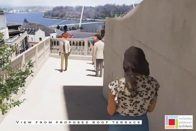 The view from the proposed Level 4 terrace as included in a design and access statement completed by Mullarkey Pedersen Architects on behalf of the St Columb’s Hall Trust