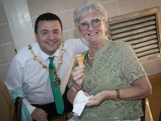 Ruairi McHugh, Mayor pictured with Marion Burke (Shantallow), at Tuesday's Tea Party. : .