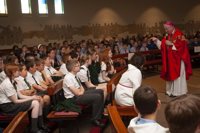 Bishop Donal addresses the pupils during last week’s Mass.