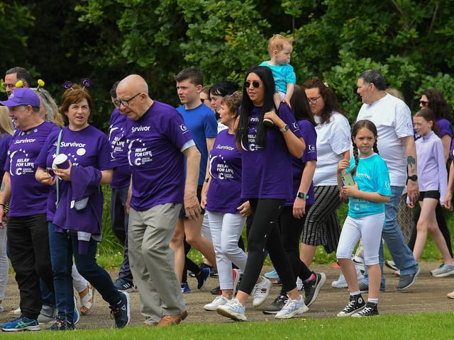 Almost one hundred cancer survivors took part in an inspiring Lap of Honour around St Columb’s running track prior to 40 fund-raising teams beginning the opening laps of the 24 hour Legenderry Relay for Life. Photo: George Sweeney.