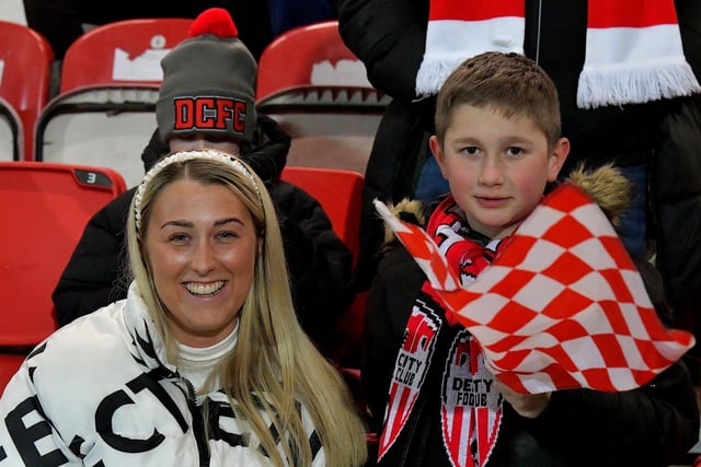Derry City fans at the Ryan McBride Brandywell Stadium for the game against Dundalk on Friday evening last. Photo: George Sweeney. DER2310GS – 043