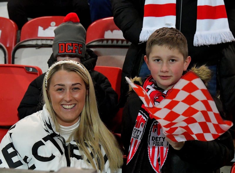 Derry City fans at the Ryan McBride Brandywell Stadium for the game against Dundalk on Friday evening last. Photo: George Sweeney. DER2310GS – 043