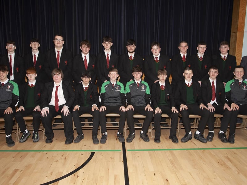 Year 12D pictured after their Leaver’s Mass on Friday last. On left is Mrs. Catherine Lagan, Form teacher, and on right, Mr. Paul Kealey, Vice Principal. (Photos: Jim McCafferty Photography)