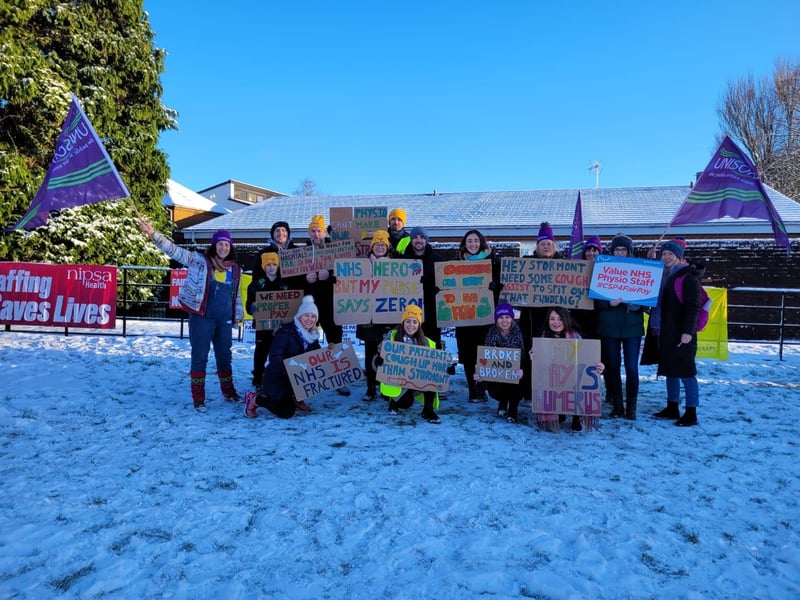 Striking workers at the picketline at Altnagelvin.