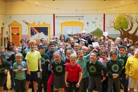 Great Granda Vlad entertaining pupils on a primary school visit ahead of the Halloween pantomime.