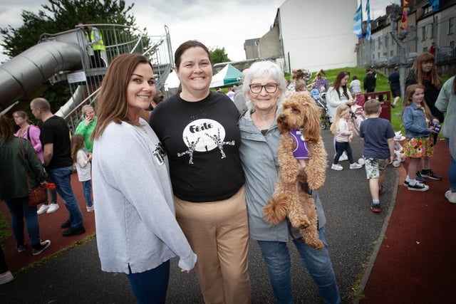 Maureen Collins (centre) and friends enjoying festivities at the Feile 23 event in Abercorn Park on Wednesday. (Photos: JIm McCafferty Photography):.