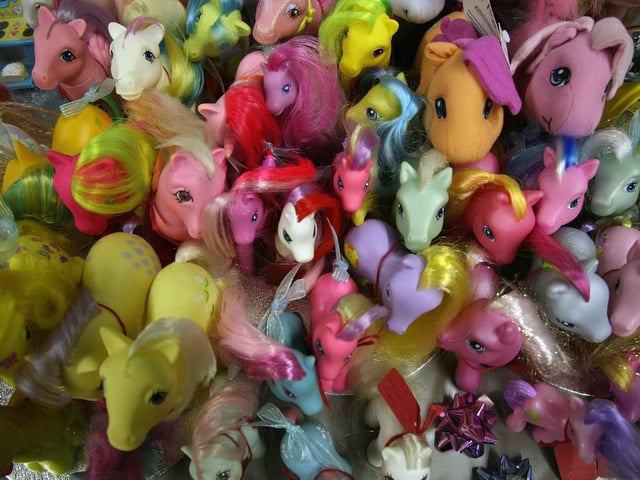 Backed by a popular cartoon, My Little Pony was a huge hit in the 80s. Some of the different ponies, which have proved popular through to the present time, are pictured here at the My Little Pony Convention at Redwood Hotel and Country Club, near Bristol on October 26 2007. Fans of the toys were in the city to celebrate twenty five years Of My Little Pony. (Photo by Matt Cardy/Getty Images)