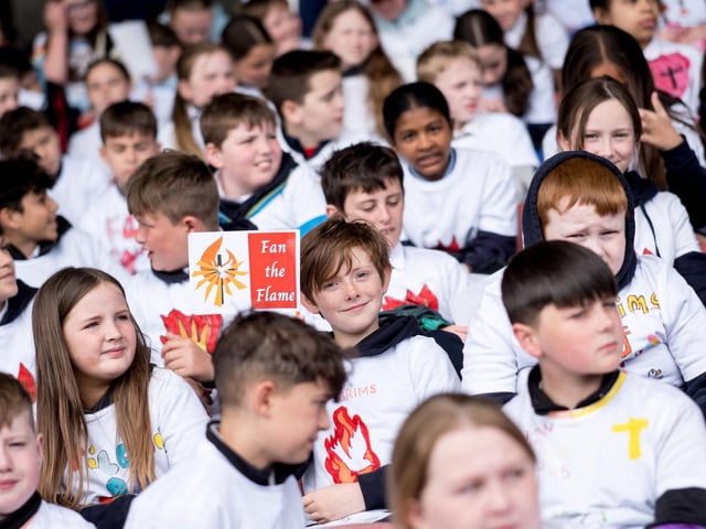 Participants at the Derry Diocese Fan The Flame annual Mass 2025 in Celtic Park.