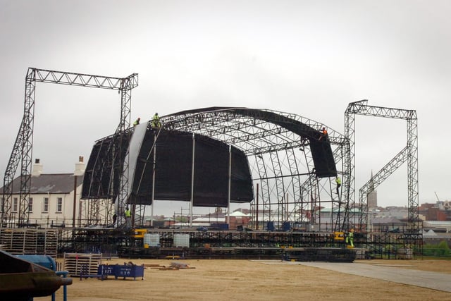 The One Big Weekend stage taking shape at Ebrington Square. (2105PG07)