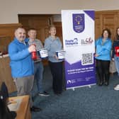 MAYOR’S CHARITY APPEAL LAUNCH. . . . The Mayor of Derry City and Strabane District Council, Patricia Logue pictured at the Guildhall on Wednesday launching her Mayor’s Charity. This year’s beneficiaries will be the Foyle Hospice and the Ryan McBride Foundation. Included from left are Donal Henderson, Noel McMonagle and Sheila Duffy, Foyle Hospice, and on right, Siuinin McBride, Sean Cassidy and Stephen McCallion, The Ryan McBride Foundation. 