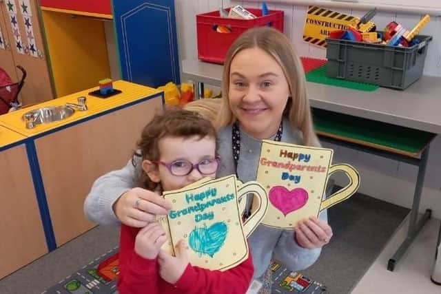 Clodagh at St Eugene's PS with her teacher Ms Canavan.