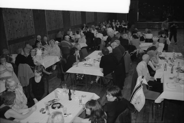 A festive atmosphere at the St. Eugene's Parish Hall dinner dance at Christmas 2000.
