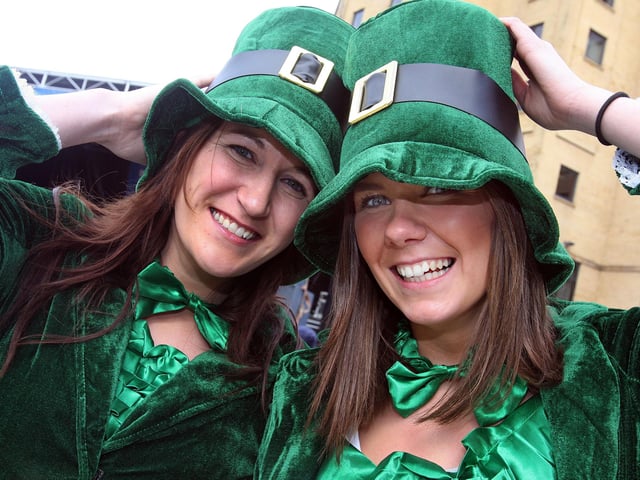 Sarah Lindsay and Emma Corrigan, Smiling for St. Patrick’s Day at the Derry celebrations.