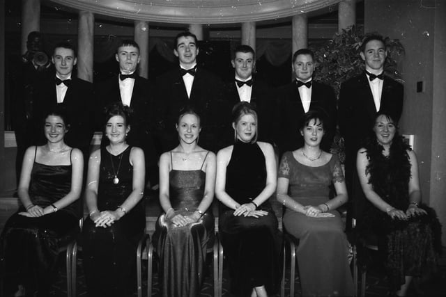 Seated, from left, Aisling Walls, Julie Doherty, Emmy Lou Large, Cheryl Parkhouse, Deirdre Bradley and Debbie McGee. Standing, from left, Ruairi McCallion, Stephen McFadden, Gavin Breslin, Gary Curran, John McGeady and James Page. Pictured at the Thornhill College Formal.