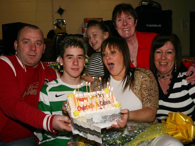 Happy Birthday Chantelle and Calvin as the candles are blown out pictured with Dad Mark, Sister Chelsea, Nana Amy and mum Hanoria. 2041/dd