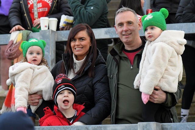 Fans at Derry’s game against Dublin, in Celtic Park, on Saturday. Photo: George Sweeney