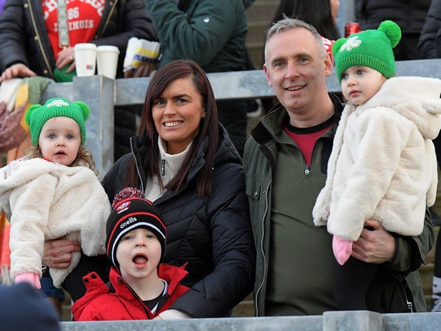 Fans at Derry’s game against Dublin, in Celtic Park, on Saturday. Photo: George Sweeney