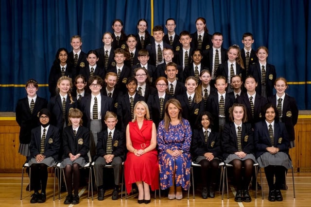 Students who achieved First in Subject Awards with: Mrs Siobhan McCauley (Principal) and Mrs Brónach O’Hare (V.P)