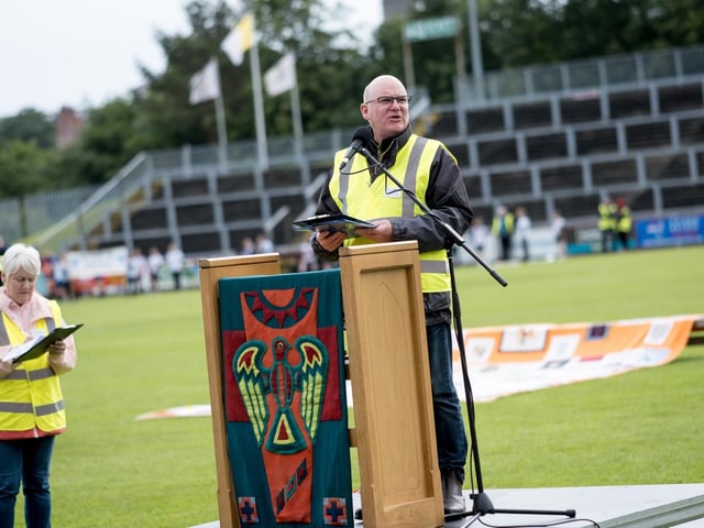 Participants at the Derry Diocese Fan The Flame annual Mass 2025 in Celtic Park.
