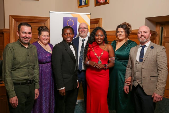 Mayor Lilian Seenoi Barr and her husband Paul welcome guests to the Charity Night. Credit ©Lorcan Doherty