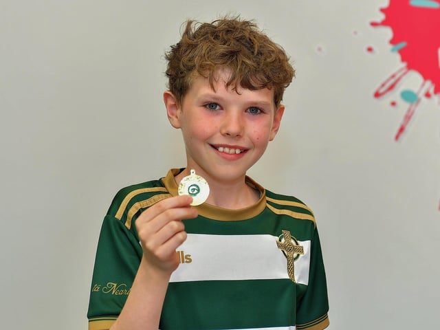 Daithí " Donghaile, CCE Baile na gCallieach, was awarded first place Cómra age 9-11 at the recent Fleadh Dhoire 2023 held in Dungiven . CCE Baile na gCallieach will represent County Doire in July at the Fleadh Uladh in Dromore, County Tyrone. Photo: George Sweeney. DER2324GS – 55