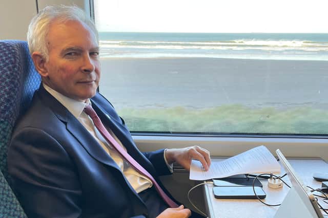 The Lord Mayor of the City of London passing Benone as he takes the train from Belfast to the home town of his late father Dr. FSL Lyons.