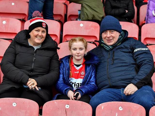 Fans at Derry’s NFL game against Galway at Celtic Park on Saturday evening. Photo: George Sweeney
