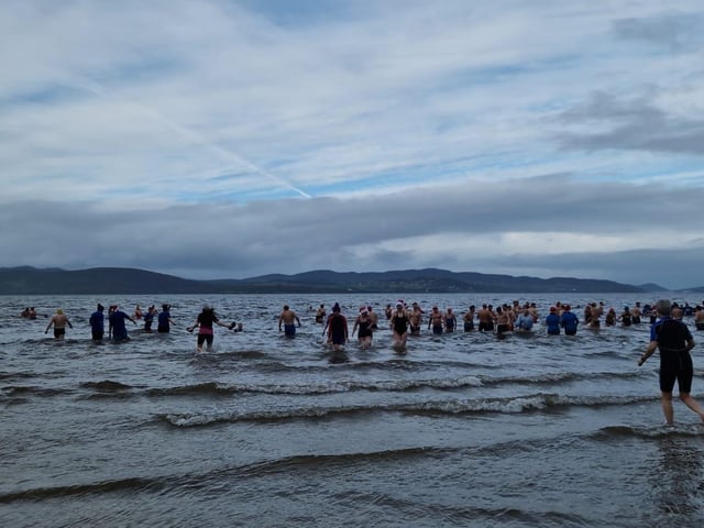 Christmas Day dippers at the annual swim at Ludden beach, Buncrana, County Donegal.