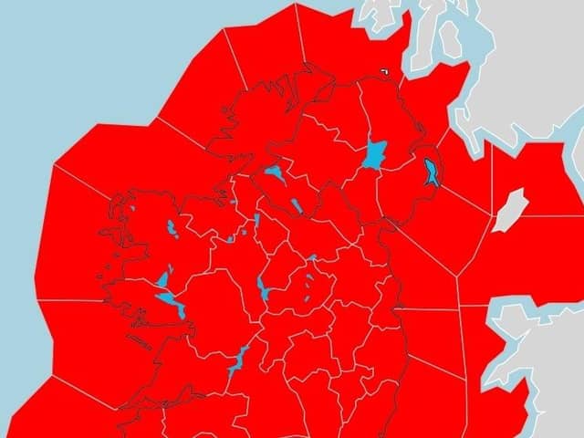 The whole of Ireland is now under a rare red alert. Image: Met Éireann.
