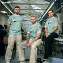 Michael Duffy, Mark Connolly and Shannon Dunne model the new Derry City away kit.