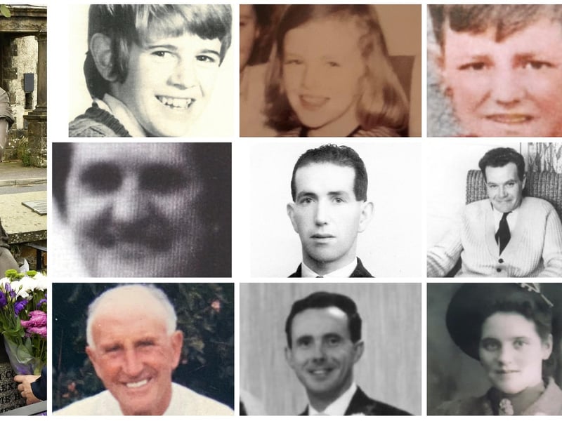 The nine people who were killed in the Claudy bombing on July 31, 1972. Top l-r: Joe Connolly (15), Kathryn Eakin (9) and William Temple (16). Middle l-r: Elizabeth McElhinney (59),: James McClelland (65) and Joe McCloskey (38); Bottom l-r: David Miller (60); Artie Hone (38) and Rose McLaughlin (51).