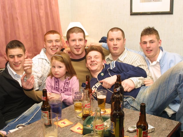 Thomas Mullen, Moya and Bernard Dooher, Barney O'Donnell, Bob Mckimm, Martin Mclveen and Pat Kennedy are caught in party mood