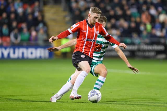 Derry City striker Jamie McGonigle came close with a first half effort against Shamrock Rovers in Tallaght.