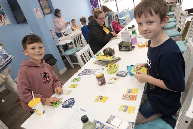 Enjoying Derry Feile 24's Pokemon Tournament at Great James Street on Saturday are Brendan Boyle and Lorcan Stewart. (Photos: Jim McCafferty Photography)