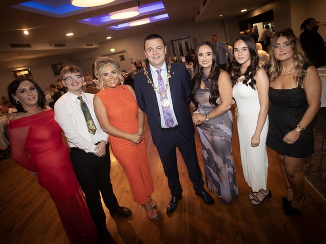 CNP CELEBRATE 30TH BIRTHDAY!. . . . .The Mayor of Derry City and Strabane District Council, Ruairi McHugh pictured with staff from the Creggan Neighbourhood Partnership at their 30th Anniversary Celebrations in the Maldron Hotel on Saturday night. From left are Kellie McBrearty, Che McMonagle, Danielle Devine, manager, CNP, Megan Hegarty and Hayley Burke. (Photos: Jim McCafferty Photography) : .