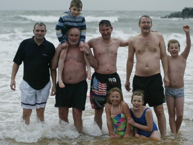 Some of the many bathers who participated in the New Years Day swim at Culdaff. (0301JB11)