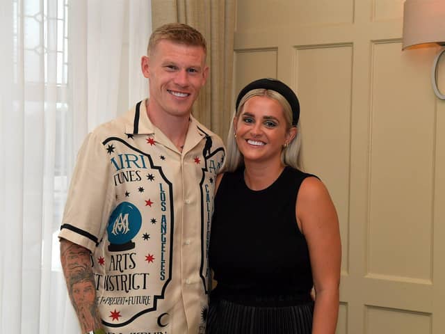 International footballer James McClean and his wife Erin pictured at a celebration for winning his 100th cap for Ireland held in Bishops Gate Hotel on Tuesday evening.  Photo: George Sweeney. DER2325GS – 038