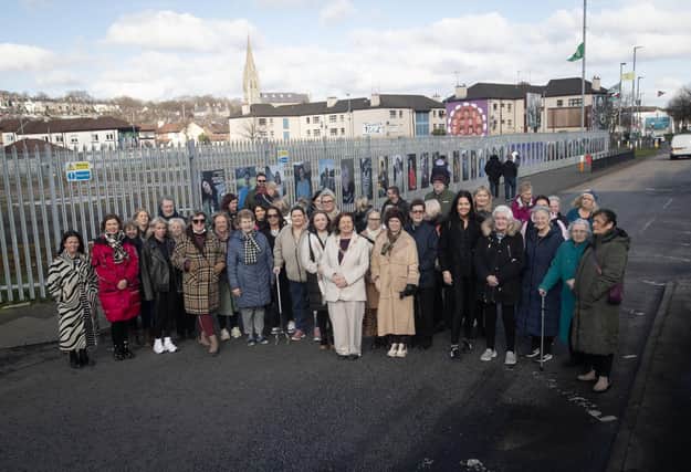 INTERNATIONAL WOMEN'S DAY CELEBRATIONS BEGIN!. . . .The Mayor of Derry City and Strabane District Council, Patricia Logue pictured at the launch of Monday's exhibition with local residents enjoying sharing stories of inspirational women in their neighbourhood. (Photos: Jim McCafferty Photography)