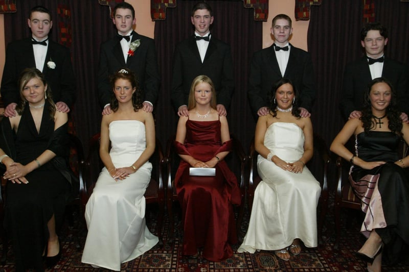 Seated are Ciara McDaid, Yvonne Doherty, Leanne Molloy, Sabrina Duffy and Laura Doherty with their beau's Andrew Doherty, Patrick McArt, James Owens, Paul Carlin and Mathew Bonner.  (1301JB31)