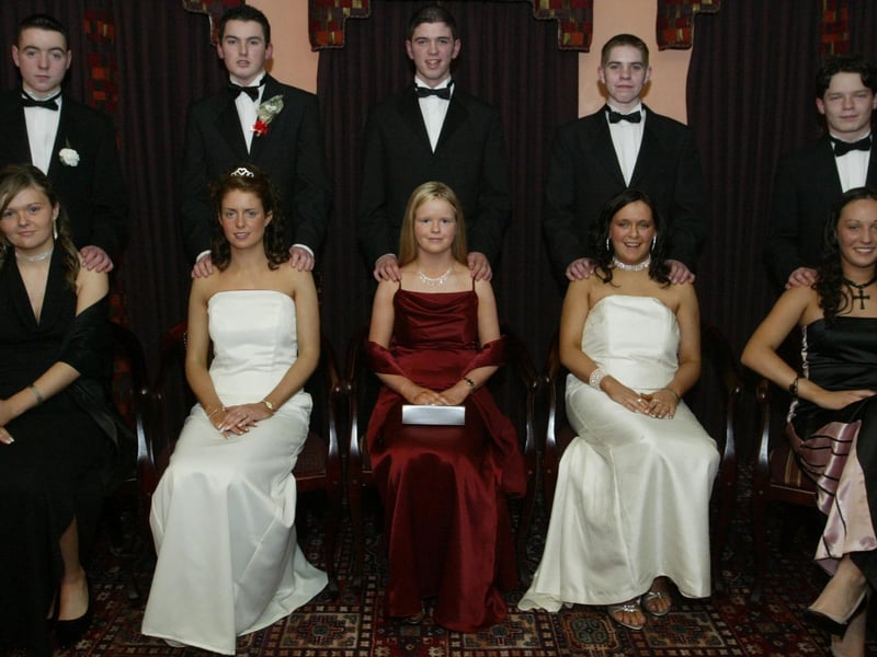 Seated are Ciara McDaid, Yvonne Doherty, Leanne Molloy, Sabrina Duffy and Laura Doherty with their beau's Andrew Doherty, Patrick McArt, James Owens, Paul Carlin and Mathew Bonner.  (1301JB31)