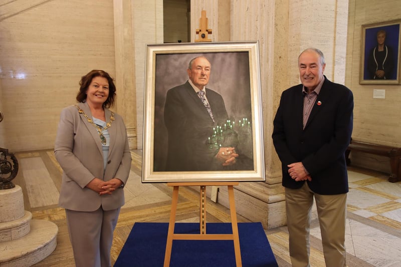 The Mayor of Derry & Strabane Patricia Logue with Mitchel McLaughlin at Stormont.