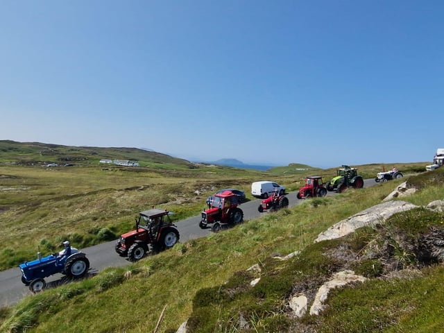 The colourful cavalcade heads out.