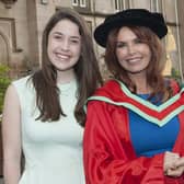 Roma Downey and her daughter Reilly Anspaugh during a visit to Derry to pick up an honorary degree of Doctor of Fine Art (DFA) at Magee in 2014.
