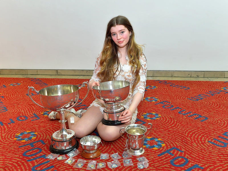 Willow McIntyre won the Rosa O; Doherty Cup and Bursary, the Annie Morgan Cup and the Kathleen Walsh-Wilshaw Cup at the Feis Dhoire Cholmcille on Friday at the Millennium Forum. Photo: George Sweeney.  DER2315GS – 216