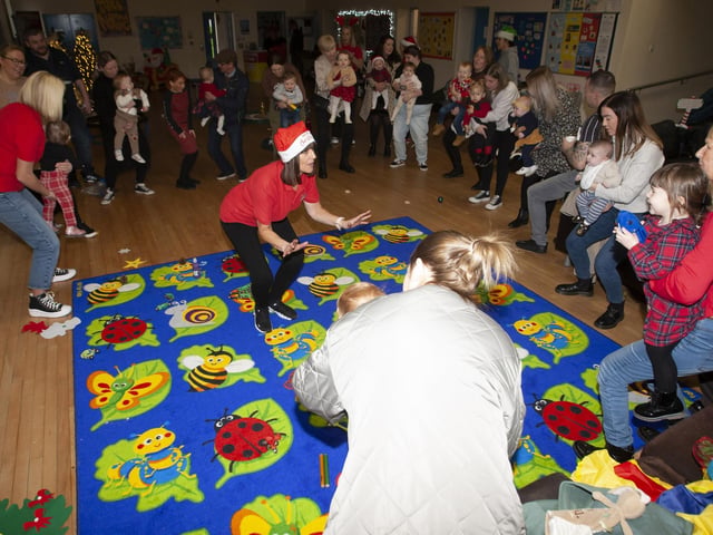 Surestart’s Patricia Davidson getting all involved in Friday’s activities.
