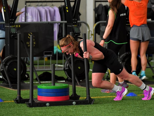 Competitor in the Maiden City Hyrox 3.0 Fitness Challenge held at Sean Dolans GAC on Saturday. Photograph: George Sweeney
