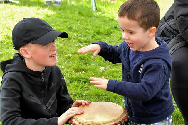 Drumming was popular among the children at the NW Migrants Forum’s ‘Celebrate Family – Connect Communities’ fun day at Coshquin on Sunday afternoon last. Photo: George Sweeney.  DER2320GS – 23 