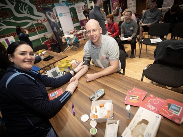 Practising what he preaches is George McGowan, Project Director, Old Library Trust as he gets a blood pressure check from Bogside and Brandywell Health Forum's Aisling Hutton on Tuesday night.